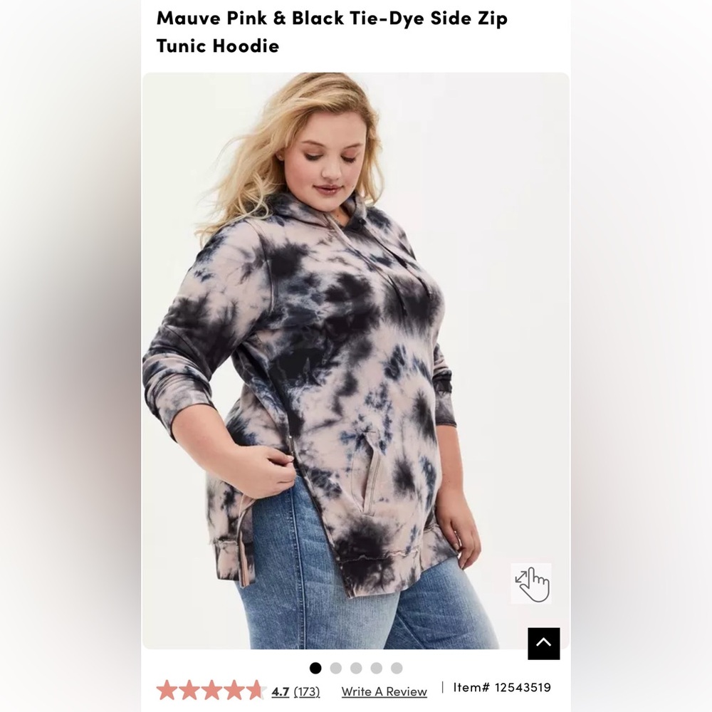 NWOT Torrid Mauve and Black Tie-Dye Side Zip Tunic Hoodie